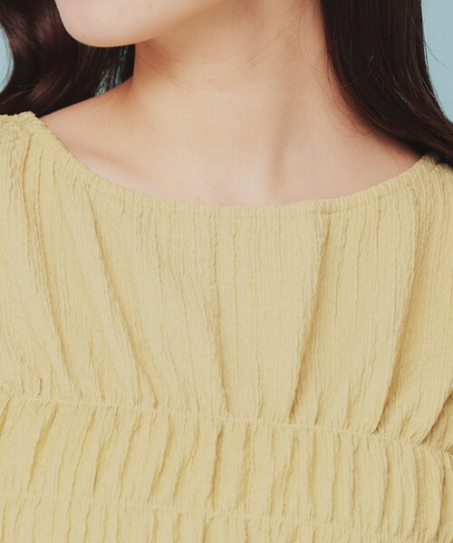 セール】シャーリングペプラムトップス【洗濯機洗い可】（Tシャツ