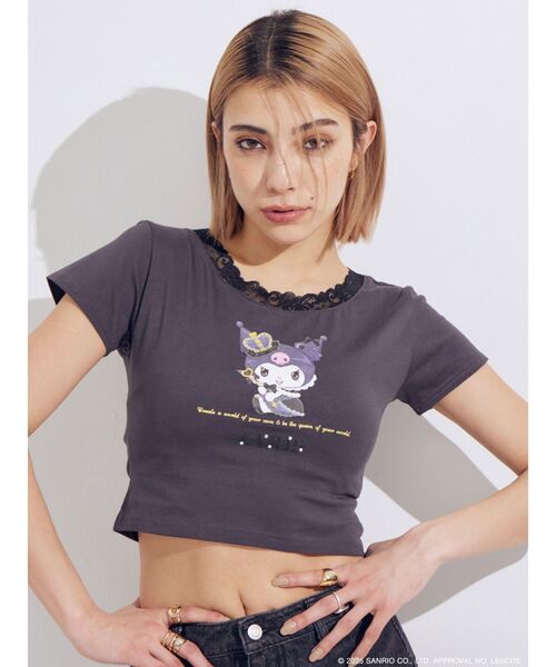 EVRIS（エヴリス）の「【メロクロコラボ】レースドッキングクロミTシャツ（Tシャツ/カットソー・レディース・ブラック・FREE）」の2枚目の写真