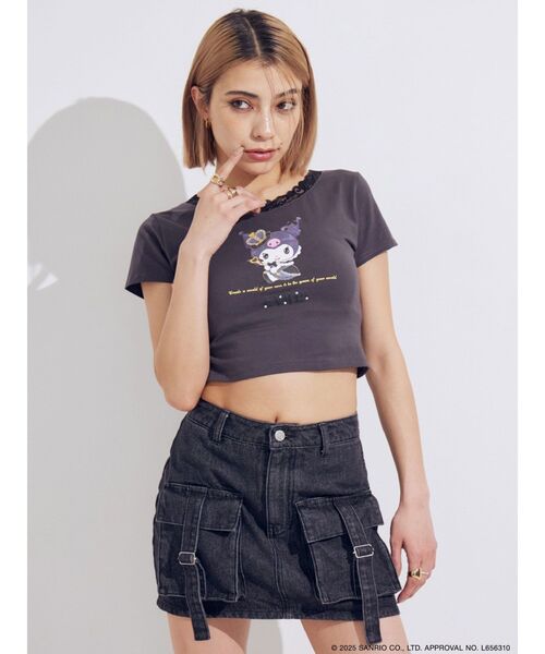 EVRIS（エヴリス）の「【メロクロコラボ】レースドッキングクロミTシャツ（Tシャツ/カットソー・レディース・ブラック・FREE）」の4枚目の写真