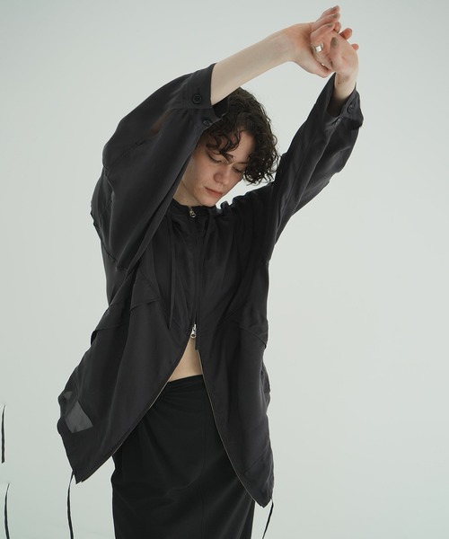 CLANE（クラネ）の「SHEER AIRY ZIP HOODIE（パーカー・レディース・ブラック/アイボリー・2/1）」の9枚目の写真