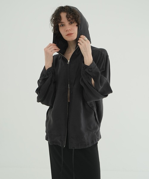 CLANE（クラネ）の「SHEER AIRY ZIP HOODIE（パーカー・レディース・ブラック/アイボリー・2/1）」の10枚目の写真