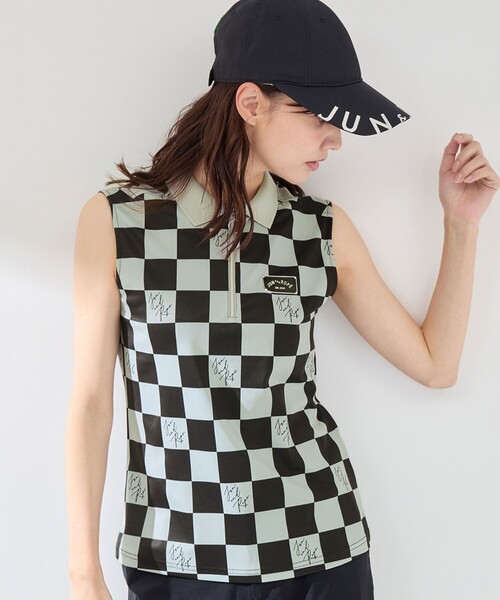 チェッカーボード柄ノースリーブポロ（ポロシャツ）｜JUN&ROPE