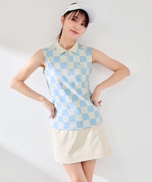 JUN&ROPE'(ジュンアンドロペ)の「チェッカーボード柄ノースリーブポロ(ポロシャツ・レディース・イエロー/サックスブルー/ブラック・L/M/S)」の17枚目の写真