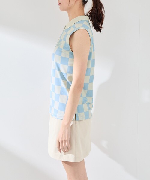 JUN&ROPE'(ジュンアンドロペ)の「チェッカーボード柄ノースリーブポロ(ポロシャツ・レディース・イエロー/サックスブルー/ブラック・L/M/S)」の9枚目の写真