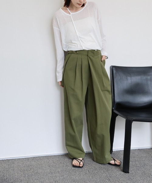 select MOCA Et（セレクトモカエト）の「【Et】Wrap-Belt Chino Pants（チノパンツ・レディース・チャコール/アイボリー/カーキ・FREE）」の11枚目の写真