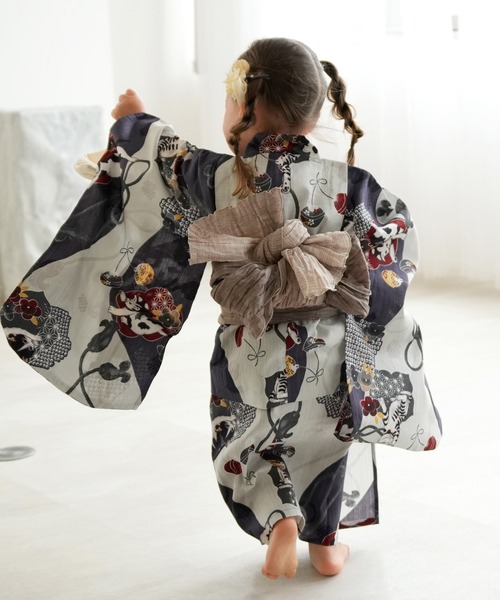 utatane（ウタタネ）の「キッズ浴衣3点セット ニコアンティーク 染め分け灰紫に大正浪漫ねこ（浴衣・キッズ・パープル・110cm/100cm/130cm/120cm）」の7枚目の写真