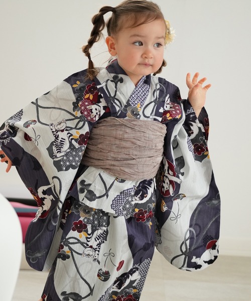 ウタタネ　浴衣　新品 浴衣3点セット ローケツ染め風 鉄紺に亀甲繋ぎ（浴衣）｜utatane