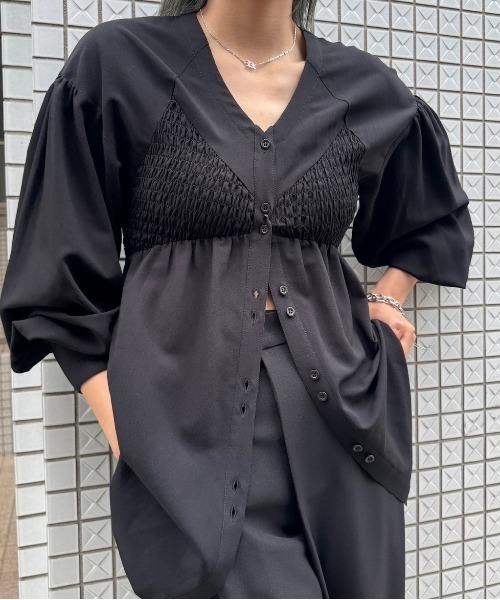 LINGERIE MOTIF SHIRRING SHIRT