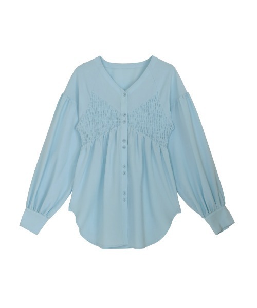 トップス AMERI セール】LINGERIE MOTIF SHIRRING SHIRT（シャツ/ブラウス