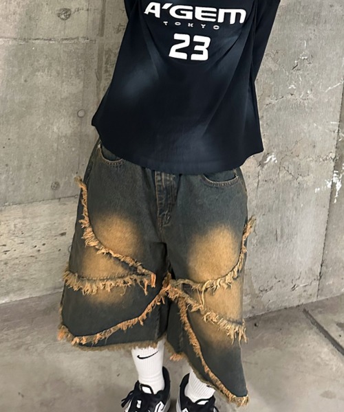 A'gem（エージェム）の「A'GEM/9 × .kom 『A'gem/エージェム』 切り替えデニムショーツ（デニムパンツ・メンズ・ブルー・L）」の2枚目の写真