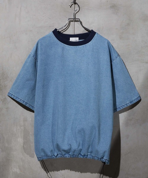 WEARSTAND（ウェアスタンド）の「【WEARSTAND/ウェアスタンド】Denim Drawstring T-Shirt / デニムドローストリングTシャツ（Tシャツ/カットソー・メンズ・ブラック/ブルー系その他/インディゴブルー・MEDIUM/LARGE/X-LARGE）」の3枚目の写真