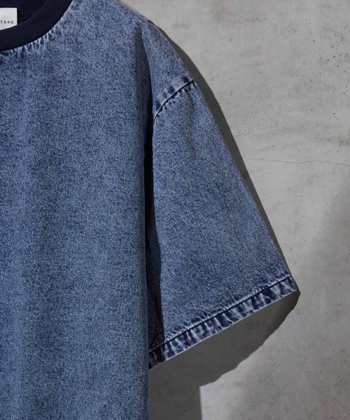 WEARSTAND（ウェアスタンド）の「【WEARSTAND/ウェアスタンド】Denim Drawstring T-Shirt / デニムドローストリングTシャツ（Tシャツ/カットソー・メンズ・ブラック/ブルー系その他/インディゴブルー・MEDIUM/LARGE/X-LARGE）」の9枚目の写真