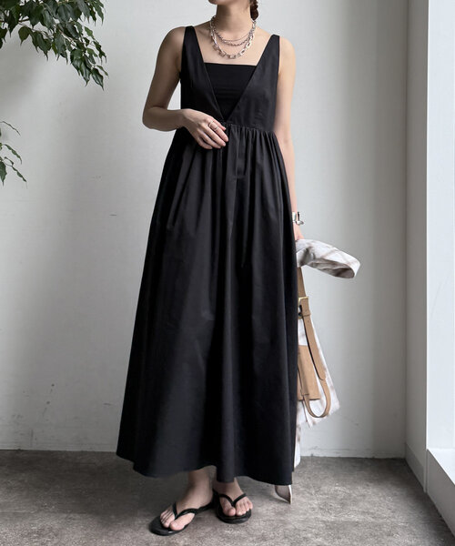 DouDou（ドゥドゥ）の「深Vタンクボリュームワンピース（ワンピース・レディース・グレー/ブラック・FREE）」の8枚目の写真