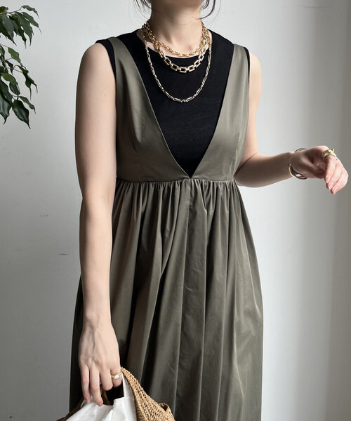 DouDou（ドゥドゥ）の「深Vタンクボリュームワンピース（ワンピース・レディース・グレー/ブラック・FREE）」の21枚目の写真