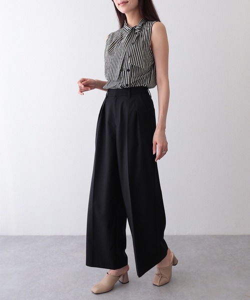 maharo　　JACQUARD ELASTICロゴパンツ　ブラック ブラタクシルクxオーガニックウールタフタ / レギュラー