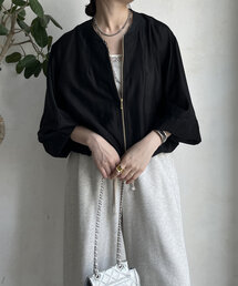 DOUDOU 長袖 ブルゾン アウター ジャケット シアー ブラック DouDou（ドゥドゥ）の「シアーブルゾン（ブルゾン）」 - WEAR