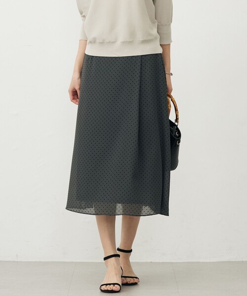 セール】【洗える】ドットフロッキープリント フレア スカート