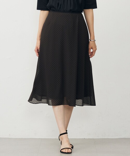 セール】【洗える】ドットフロッキープリント フレア スカート