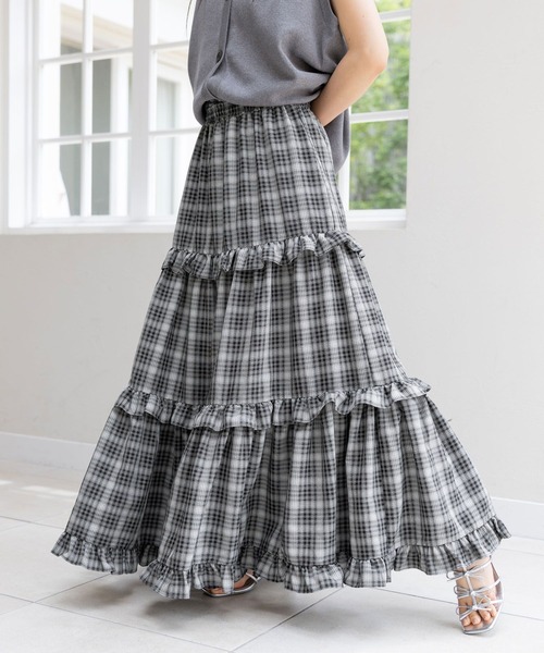 RAGEBLUE（レイジブルー）の「チェックフリルティアードスカート（スカート・レディース・ネイビー/ブラック・FREE）」の2枚目の写真
