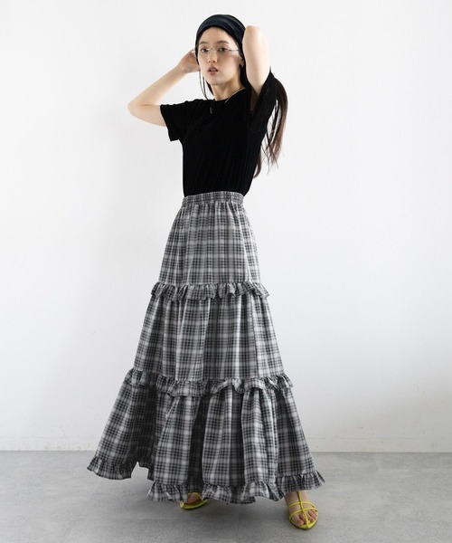 RAGEBLUE（レイジブルー）の「チェックフリルティアードスカート（スカート・レディース・ネイビー/ブラック・FREE）」の13枚目の写真