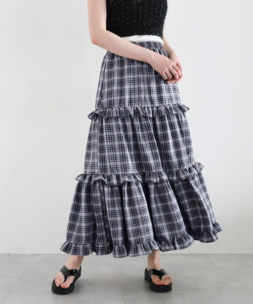 RAGEBLUE（レイジブルー）の「チェックフリルティアードスカート（スカート・レディース・ネイビー/ブラック・FREE）」の9枚目の写真