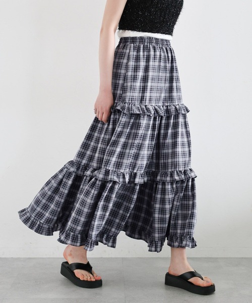 RAGEBLUE（レイジブルー）の「チェックフリルティアードスカート（スカート・レディース・ネイビー/ブラック・FREE）」の8枚目の写真