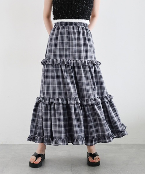 RAGEBLUE（レイジブルー）の「チェックフリルティアードスカート（スカート・レディース・ネイビー/ブラック・FREE）」の10枚目の写真