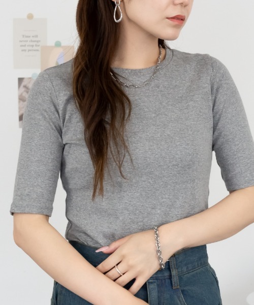 RCD(アールシーディー)の「コットンフライス5分袖Tシャツ(Tシャツ/カットソー・レディース・ブラック/チャコールグレー/杢グレー/オフホワイト/ネイビー・LL/M/L/4L/3L)」の4枚目の写真