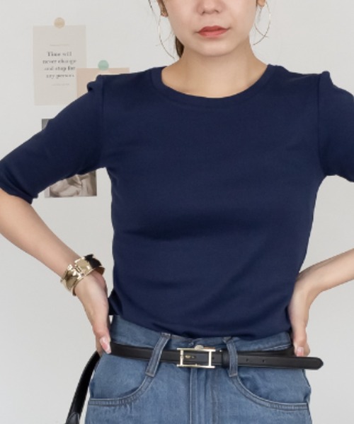 RCD(アールシーディー)の「コットンフライス5分袖Tシャツ(Tシャツ/カットソー・レディース・ブラック/チャコールグレー/杢グレー/オフホワイト/ネイビー・LL/M/L/4L/3L)」の5枚目の写真
