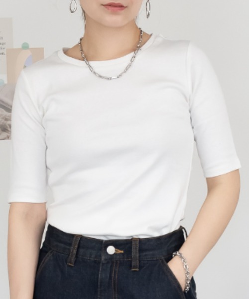 RCD(アールシーディー)の「コットンフライス5分袖Tシャツ(Tシャツ/カットソー・レディース・ブラック/チャコールグレー/杢グレー/オフホワイト/ネイビー・LL/M/L/4L/3L)」の2枚目の写真