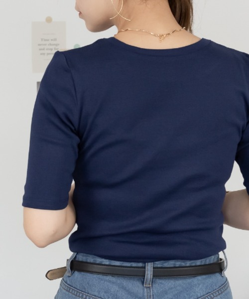 RCD(アールシーディー)の「コットンフライス5分袖Tシャツ(Tシャツ/カットソー・レディース・ブラック/チャコールグレー/杢グレー/オフホワイト/ネイビー・LL/M/L/4L/3L)」の21枚目の写真
