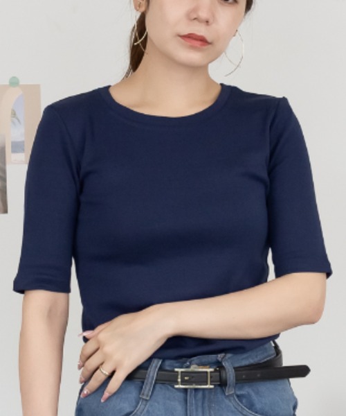 RCD(アールシーディー)の「コットンフライス5分袖Tシャツ(Tシャツ/カットソー・レディース・ブラック/チャコールグレー/杢グレー/オフホワイト/ネイビー・LL/M/L/4L/3L)」の22枚目の写真