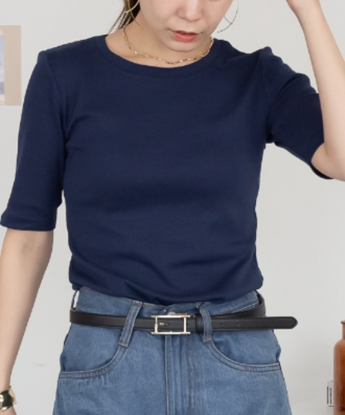 RCD(アールシーディー)の「コットンフライス5分袖Tシャツ(Tシャツ/カットソー・レディース・ブラック/チャコールグレー/杢グレー/オフホワイト/ネイビー・LL/M/L/4L/3L)」の15枚目の写真