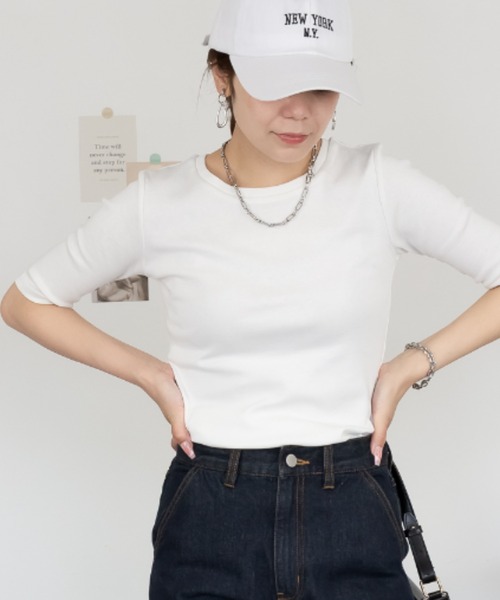 RCD(アールシーディー)の「コットンフライス5分袖Tシャツ(Tシャツ/カットソー・レディース・ブラック/チャコールグレー/杢グレー/オフホワイト/ネイビー・LL/M/L/4L/3L)」の16枚目の写真