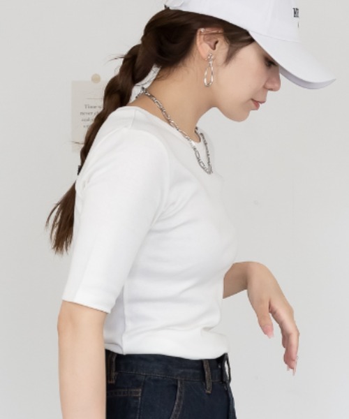 RCD(アールシーディー)の「コットンフライス5分袖Tシャツ(Tシャツ/カットソー・レディース・ブラック/チャコールグレー/杢グレー/オフホワイト/ネイビー・LL/M/L/4L/3L)」の17枚目の写真