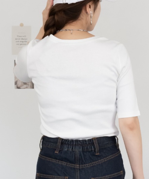 RCD(アールシーディー)の「コットンフライス5分袖Tシャツ(Tシャツ/カットソー・レディース・ブラック/チャコールグレー/杢グレー/オフホワイト/ネイビー・LL/M/L/4L/3L)」の18枚目の写真