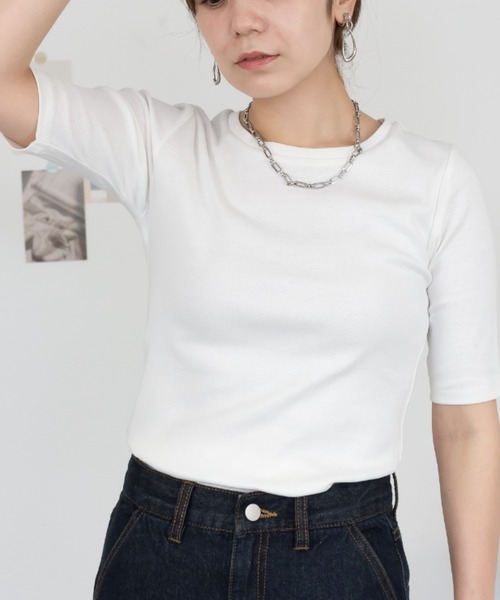 RCD(アールシーディー)の「コットンフライス5分袖Tシャツ(Tシャツ/カットソー・レディース・ブラック/チャコールグレー/杢グレー/オフホワイト/ネイビー・LL/M/L/4L/3L)」の20枚目の写真