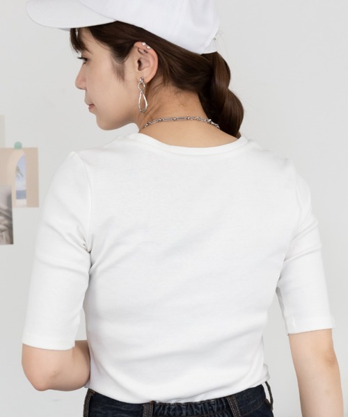 RCD(アールシーディー)の「コットンフライス5分袖Tシャツ(Tシャツ/カットソー・レディース・ブラック/チャコールグレー/杢グレー/オフホワイト/ネイビー・LL/M/L/4L/3L)」の10枚目の写真
