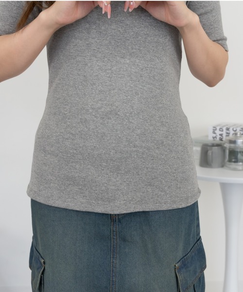 RCD(アールシーディー)の「コットンフライス5分袖Tシャツ(Tシャツ/カットソー・レディース・ブラック/チャコールグレー/杢グレー/オフホワイト/ネイビー・LL/M/L/4L/3L)」の6枚目の写真