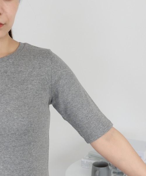 RCD(アールシーディー)の「コットンフライス5分袖Tシャツ(Tシャツ/カットソー・レディース・ブラック/チャコールグレー/杢グレー/オフホワイト/ネイビー・LL/M/L/4L/3L)」の7枚目の写真