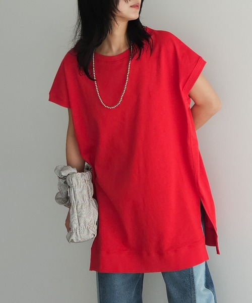 Green　Parks（グリーンパークス）の「今年っぽフレンチスリーブカットチュニック（チュニック・レディース・ブラック/オフホワイト/グリーン/レッド/ネイビー・FREE）」の5枚目の写真