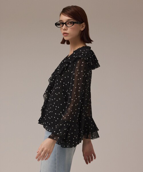 Diagram(ダイアグラム)の「ラッフルドットトップ(シャツ/ブラウス・レディース・ホワイト/ブラック・36/38)」の4枚目の写真