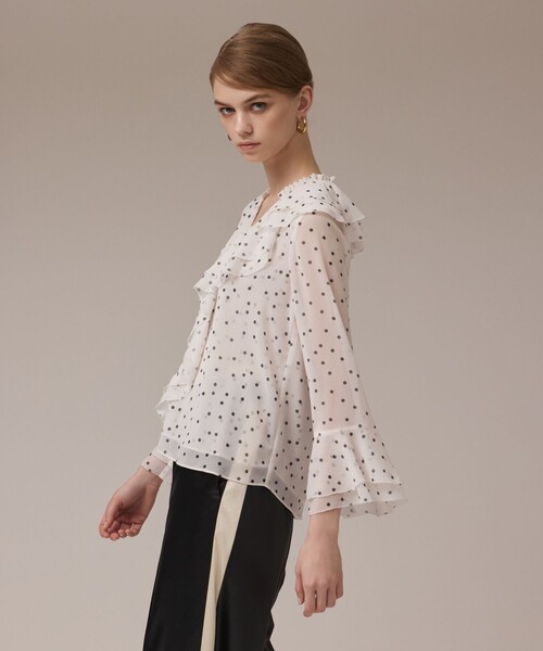 Diagram(ダイアグラム)の「ラッフルドットトップ(シャツ/ブラウス・レディース・ホワイト/ブラック・36/38)」の12枚目の写真
