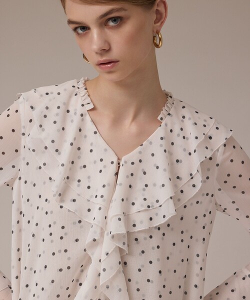 Diagram(ダイアグラム)の「ラッフルドットトップ(シャツ/ブラウス・レディース・ホワイト/ブラック・36/38)」の14枚目の写真