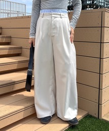 ISOOK | 【ISOOK / アイスー】ダブルウエストワイドスラックス / ダブルウエスト レイヤードパンツ スラックス フルレングス ハイウエスト トラウザー ルーズ ワイド 無地 アイボリー ブラック 白 黒 ZOZOTOWN限定(スラックス)