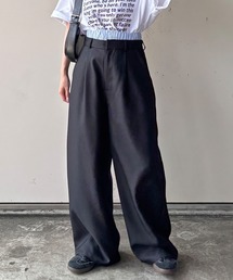 ISOOK | 【ISOOK / アイスー】ダブルウエストワイドスラックス / ダブルウエスト レイヤードパンツ スラックス フルレングス ハイウエスト トラウザー ルーズ ワイド 無地 アイボリー ブラック 白 黒 ZOZOTOWN限定(スラックス)