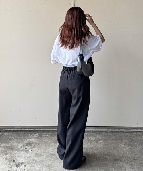 ISOOK（アイスー）の「【ISOOK / アイスー】ダブルウエストワイドスラックス / ダブルウエスト レイヤードパンツ スラックス フルレングス ハイウエスト トラウザー ルーズ ワイド 無地 アイボリー ブラック 白 黒 ZOZOTOWN限定（スラックス・レディース・ブラック/アイボリー・FREE）」の9枚目の写真
