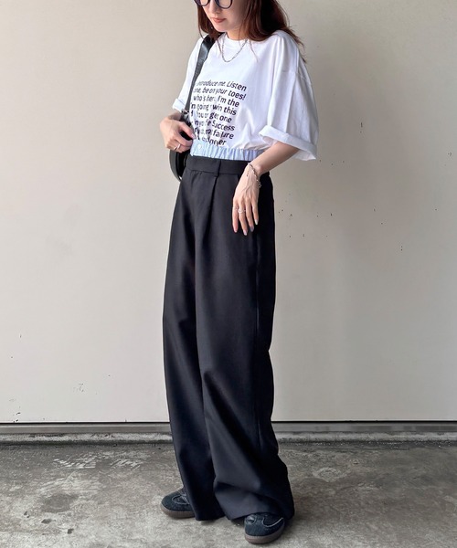 ISOOK（アイスー）の「【ISOOK / アイスー】ダブルウエストワイドスラックス / ダブルウエスト レイヤードパンツ スラックス フルレングス ハイウエスト トラウザー ルーズ ワイド 無地 アイボリー ブラック 白 黒 ZOZOTOWN限定（スラックス・レディース・ブラック/アイボリー・FREE）」の10枚目の写真