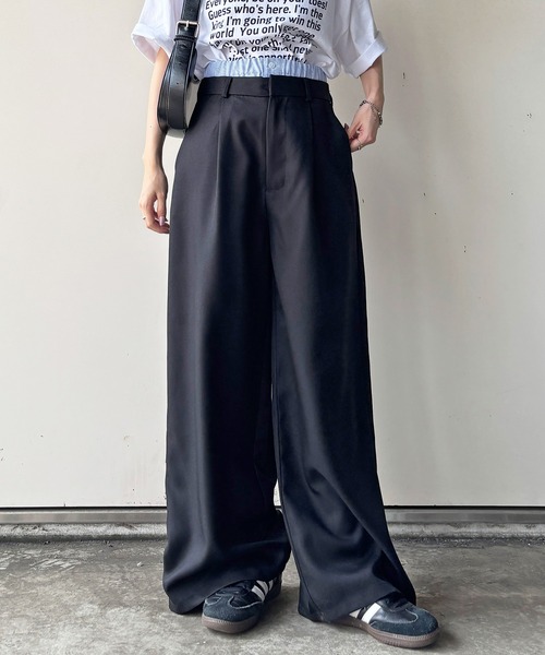 ISOOK（アイスー）の「【ISOOK / アイスー】ダブルウエストワイドスラックス / ダブルウエスト レイヤードパンツ スラックス フルレングス ハイウエスト トラウザー ルーズ ワイド 無地 アイボリー ブラック 白 黒 ZOZOTOWN限定（スラックス・レディース・ブラック/アイボリー・FREE）」の11枚目の写真