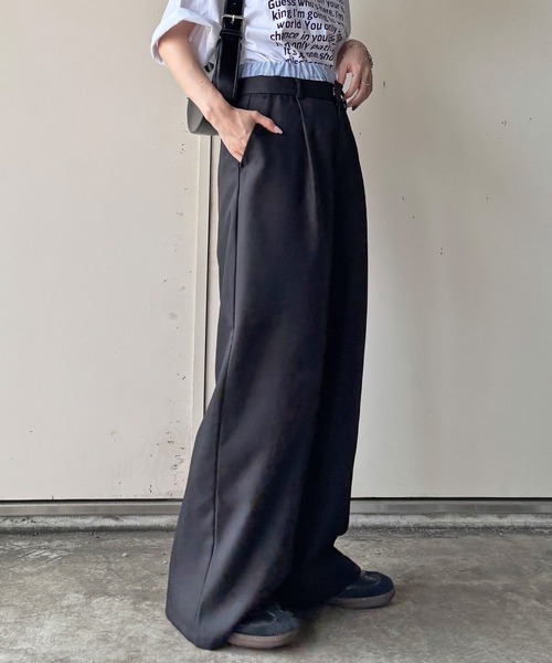 ISOOK（アイスー）の「【ISOOK / アイスー】ダブルウエストワイドスラックス / ダブルウエスト レイヤードパンツ スラックス フルレングス ハイウエスト トラウザー ルーズ ワイド 無地 アイボリー ブラック 白 黒 ZOZOTOWN限定（スラックス・レディース・ブラック/アイボリー・FREE）」の16枚目の写真